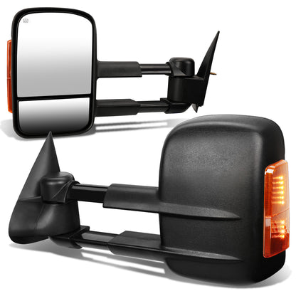 RETROVISORES EXTENDIBLES TOWING MIRROR - 99-02 CHEVY SILVERADO 1500, 2500, 3500, GMC SIERRA 1500, 2500, 3500 / 00-02 CHEVY TAHOE, CHEVY SUBURBAN 1500, 2500, GMC YUKON - PAIR - POWERED W/ HEATED - BLACK - AMBER SIGNAL