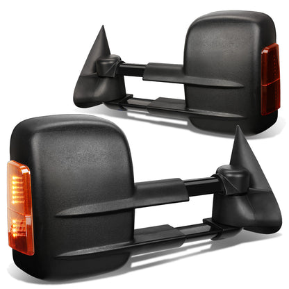 RETROVISORES EXTENDIBLES TOWING MIRROR - 99-02 CHEVY SILVERADO 1500, 2500, 3500, GMC SIERRA 1500, 2500, 3500 / 00-02 CHEVY TAHOE, CHEVY SUBURBAN 1500, 2500, GMC YUKON - PAIR - POWERED W/ HEATED - BLACK - AMBER SIGNAL