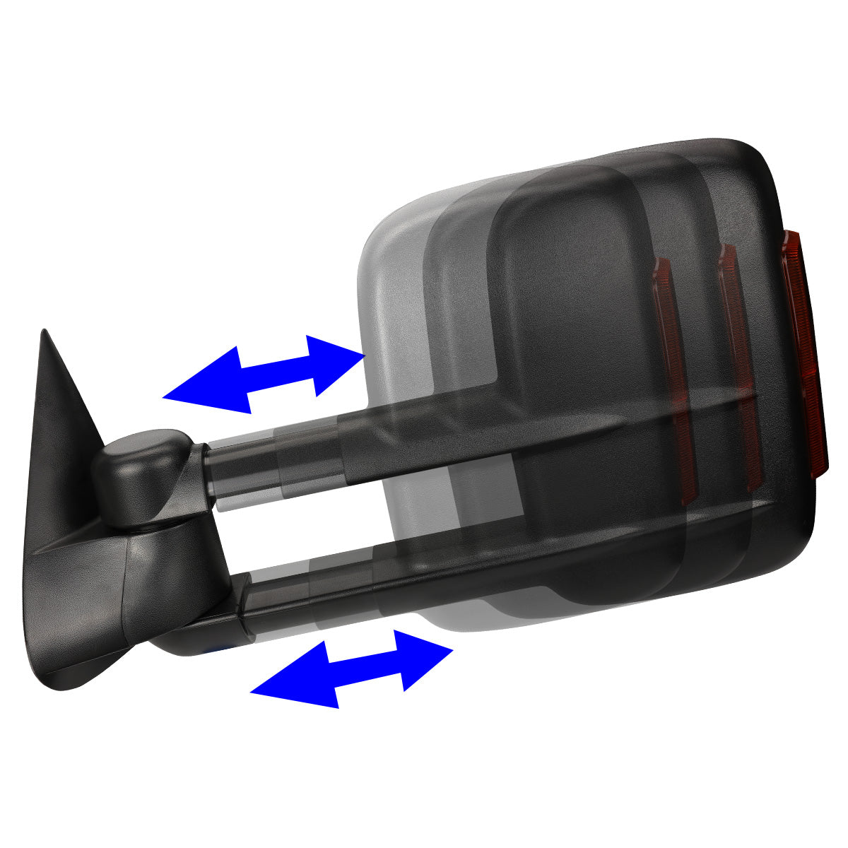 RETROVISORES EXTENDIBLES TOWING MIRROR - 99-02 CHEVY SILVERADO 1500, 2500, 3500, GMC SIERRA 1500, 2500, 3500 / 00-02 CHEVY TAHOE, CHEVY SUBURBAN 1500, 2500, GMC YUKON - PAIR - POWERED W/ HEATED - BLACK - AMBER SIGNAL