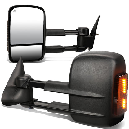 RETROVISORES EXTENDIBLES TOWING MIRROR - 99-02 CHEVY SILVERADO 1500, 2500, 3500, GMC SIERRA 1500, 2500, 3500 / 00-02 CHEVY TAHOE, CHEVY SUBURBAN 1500, 2500, GMC YUKON - PAIR - POWERED W/ HEATED - SMOKE SIGNAL - BLACK