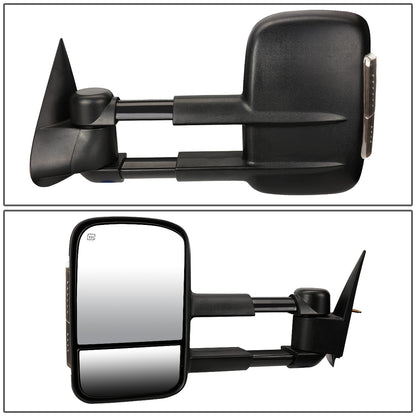 RETROVISORES EXTENDIBLES TOWING MIRROR - 99-02 CHEVY SILVERADO 1500, 2500, 3500, GMC SIERRA 1500, 2500, 3500 / 00-02 CHEVY TAHOE, CHEVY SUBURBAN 1500, 2500, GMC YUKON - PAIR - POWERED W/ HEATED - SMOKE SIGNAL - BLACK