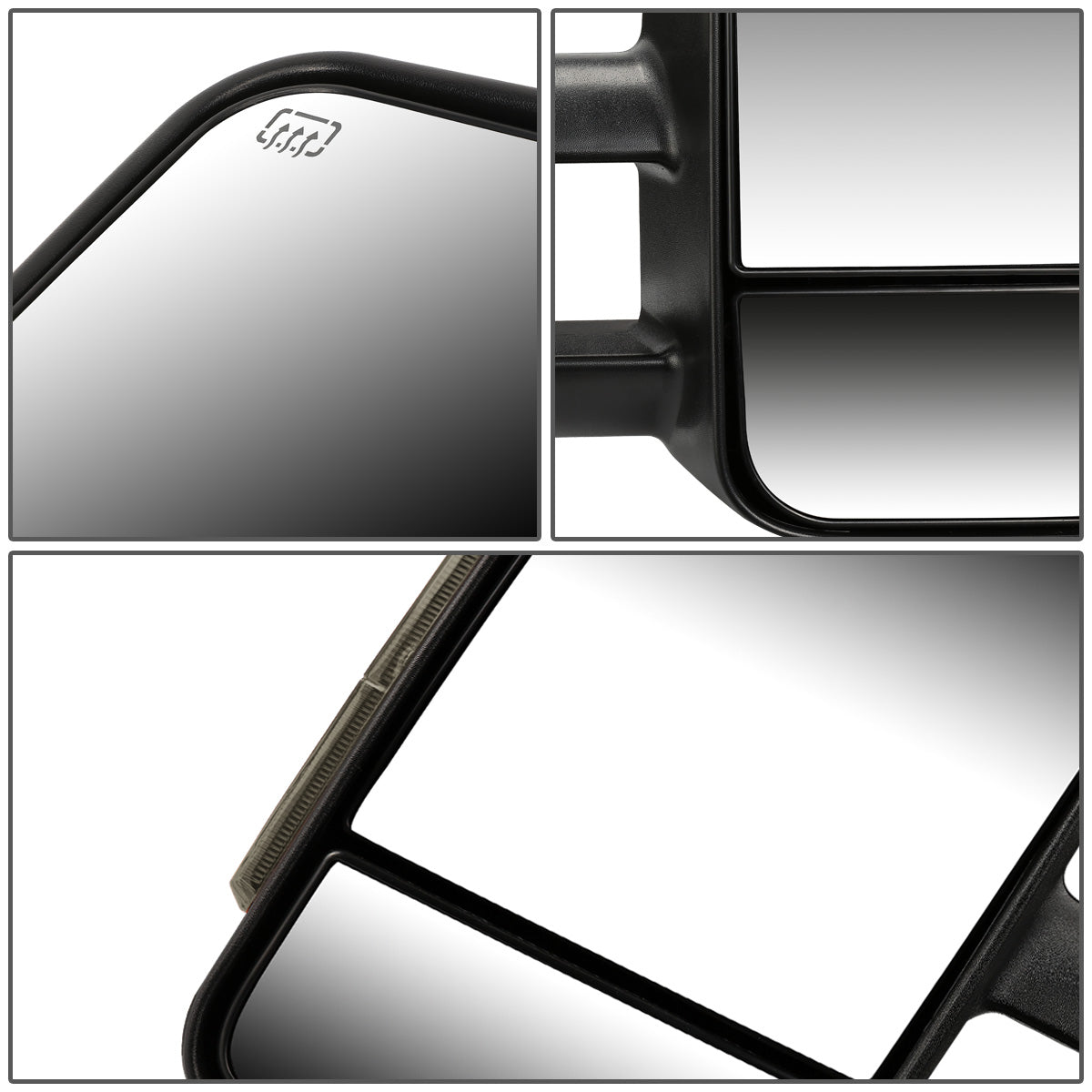 RETROVISORES EXTENDIBLES TOWING MIRROR - 99-02 CHEVY SILVERADO 1500, 2500, 3500, GMC SIERRA 1500, 2500, 3500 / 00-02 CHEVY TAHOE, CHEVY SUBURBAN 1500, 2500, GMC YUKON - PAIR - POWERED W/ HEATED - SMOKE SIGNAL - BLACK