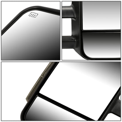 RETROVISORES EXTENDIBLES TOWING MIRROR - 99-02 CHEVY SILVERADO 1500, 2500, 3500, GMC SIERRA 1500, 2500, 3500 / 00-02 CHEVY TAHOE, CHEVY SUBURBAN 1500, 2500, GMC YUKON - PAIR - POWERED W/ HEATED - SMOKE SIGNAL - BLACK