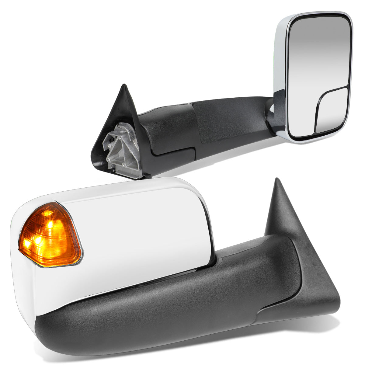 RETROVISORES EXTENDIBLES TOWING MIRROR - 94-01 DODGE RAM 1500 / 94-02 DODGE RAM 2500, 3500 - PAIR - POWERED, W/ O HEATED - LED AMBER SIGNAL - CHROME