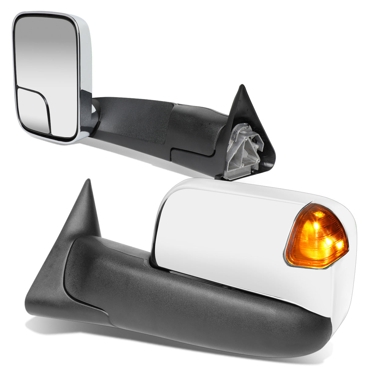RETROVISORES EXTENDIBLES TOWING MIRROR - 94-01 DODGE RAM 1500 / 94-02 DODGE RAM 2500, 3500 - PAIR - POWERED, W/ O HEATED - LED AMBER SIGNAL - CHROME