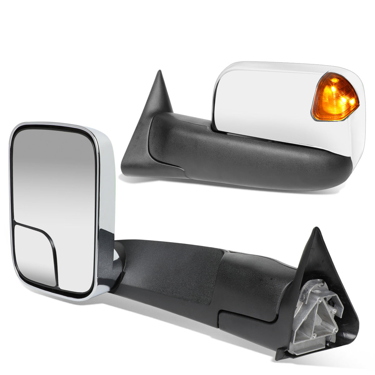 RETROVISORES EXTENDIBLES TOWING MIRROR - 94-01 DODGE RAM 1500 / 94-02 DODGE RAM 2500, 3500 - PAIR - POWERED, W/ O HEATED - LED AMBER SIGNAL - CHROME