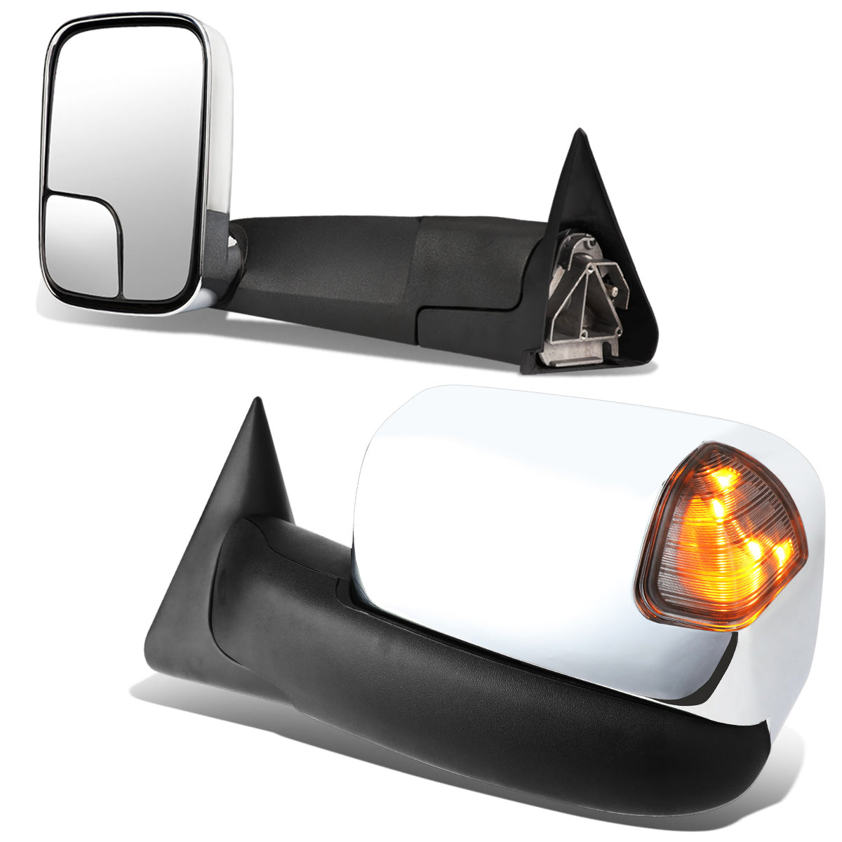 RETROVISORES EXTENDIBLES TOWING MIRROR - 94-01 DODGE RAM 1500 / 94-02 DODGE RAM 2500, 3500 - PAIR - POWERED, W/ O HEATED - LED SMOKE SIGNAL - CHROME