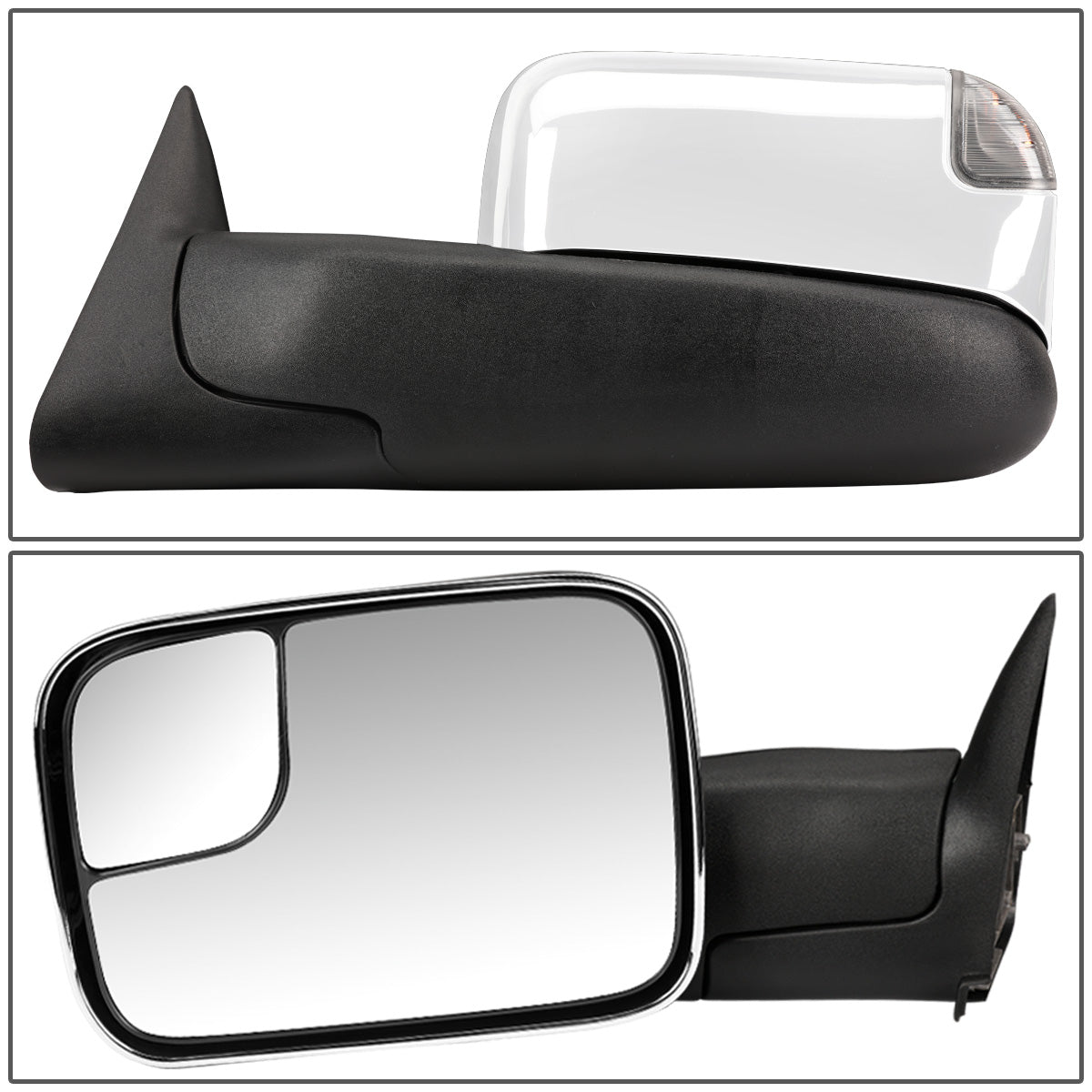 RETROVISORES EXTENDIBLES TOWING MIRROR - 94-01 DODGE RAM 1500 / 94-02 DODGE RAM 2500, 3500 - PAIR - POWERED, W/ O HEATED - LED SMOKE SIGNAL - CHROME