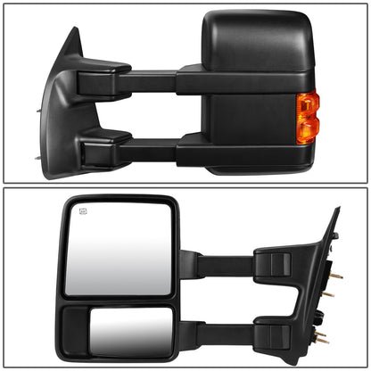 RETROVISORES EXTENDIBLES TOWING MIRROR - 99-07 FORD F-250, F-350, F-450, F-550 - SUPER DUTY - LEFT - POWERED W/ HEATED - LED AMBER SIGNAL - BLACK