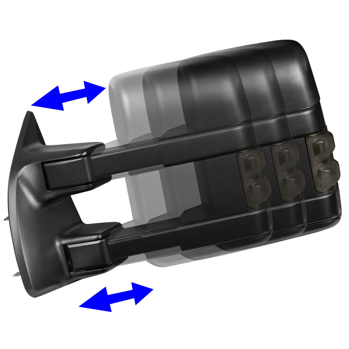 RETROVISORES EXTENDIBLES TOWING MIRROR - 99-07 FORD F-250, F-350, F-450, F-550 - SUPER DUTY - PAIR - POWERED W/ HEATED - LED SMOKE SIGNAL - BLACK