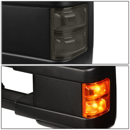 RETROVISORES EXTENDIBLES TOWING MIRROR - 99-07 FORD F-250, F-350, F-450, F-550 - SUPER DUTY - PAIR - POWERED W/ HEATED - LED SMOKE SIGNAL - BLACK