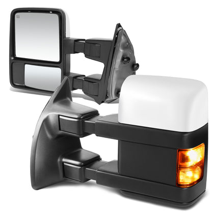 RETROVISORES EXTENDIBLES TOWING MIRROR - 99-07 FORD F-250, F-350, F-450, F-550 - SUPER DUTY - PAIR - POWERED W/ HEATED - LED AMBER SIGNAL - CHROME