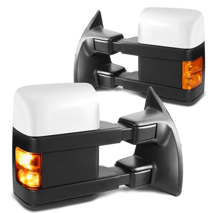 RETROVISORES EXTENDIBLES TOWING MIRROR - 99-07 FORD F-250, F-350, F-450, F-550 - SUPER DUTY - PAIR - POWERED W/ HEATED - LED AMBER SIGNAL - CHROME