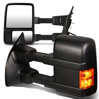 RETROVISORES EXTENDIBLES TOWING MIRROR - 08-16 FORD F-250, F-350, F-450, F-550 - SUPER DUTY - PAIR - MANUAL W/ HEATED - LED AMBER SIGNAL - BLACK