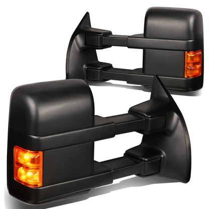 RETROVISORES EXTENDIBLES TOWING MIRROR - 08-16 FORD F-250, F-350, F-450, F-550 - SUPER DUTY - PAIR - MANUAL W/ HEATED - LED AMBER SIGNAL - BLACK