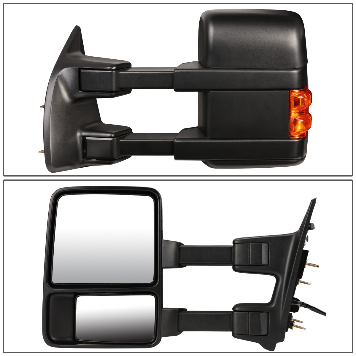 RETROVISORES EXTENDIBLES TOWING MIRROR - 08-16 FORD F-250, F-350, F-450, F-550 - SUPER DUTY - LEFT - MANUAL W/ HEATED - LED AMBER SIGNAL - BLACK