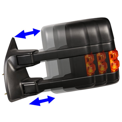 RETROVISORES EXTENDIBLES TOWING MIRROR - 08-16 FORD F-250, F-350, F-450, F-550 - SUPER DUTY - LEFT - MANUAL W/ HEATED - LED AMBER SIGNAL - BLACK