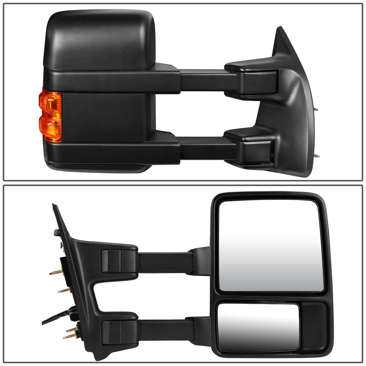 RETROVISORES EXTENDIBLES TOWING MIRROR - 08-16 FORD F-250, F-350, F-450, F-550 - SUPER DUTY - RIGHT - MANUAL W/ HEATED - LED AMBER SIGNAL - BLACK