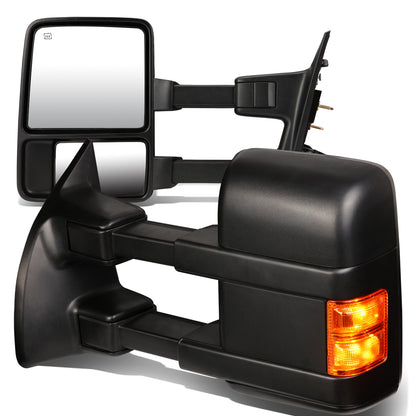 RETROVISORES EXTENDIBLES TOWING MIRROR - 08-16 FORD F-250, F-350, F-450, F-550 - SUPER DUTY - PAIR - POWERED W/ HEATED - LED AMBER SIGNAL - BLACK
