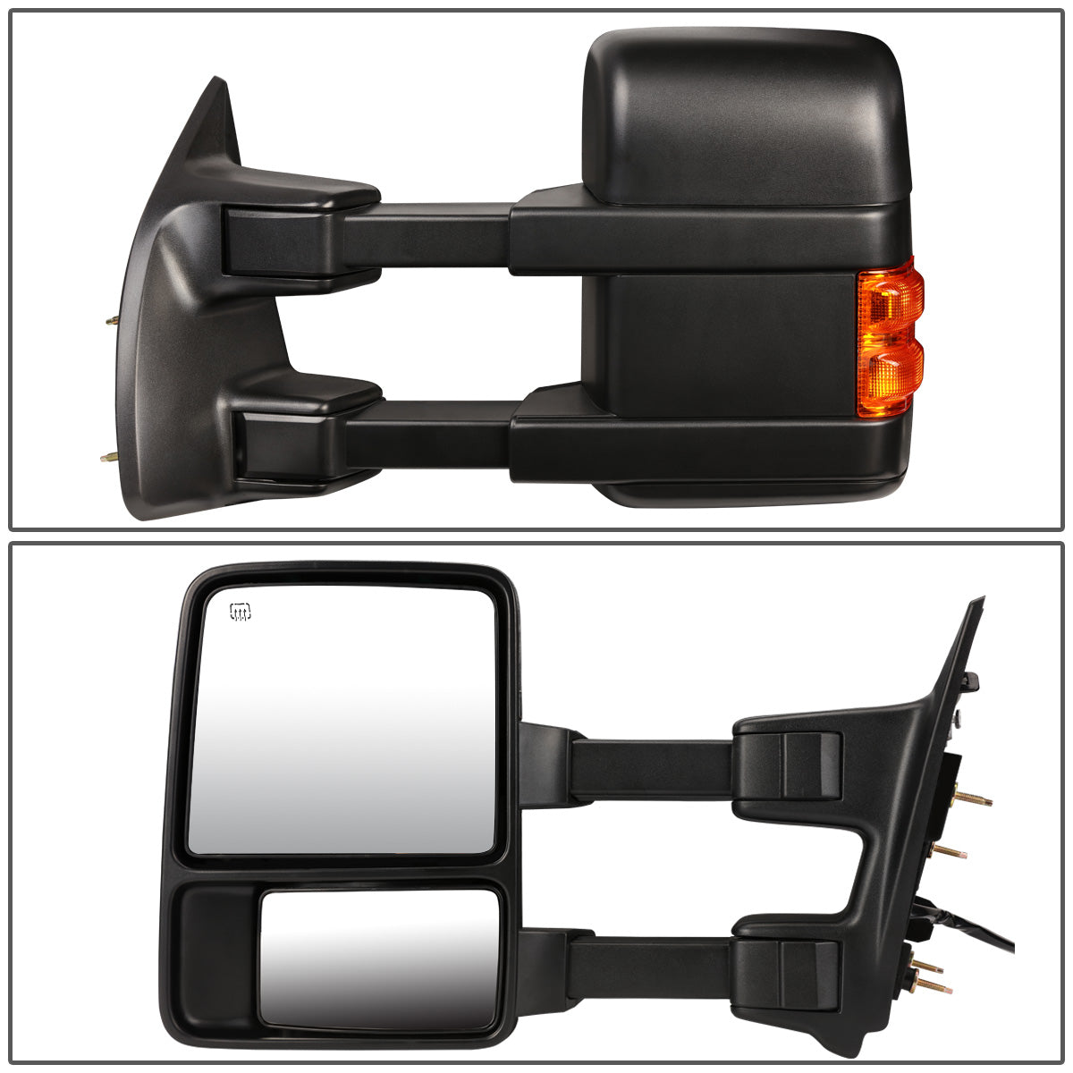 RETROVISORES EXTENDIBLES TOWING MIRROR - 08-16 FORD F-250, F-350, F-450, F-550 - SUPER DUTY - PAIR - POWERED W/ HEATED - LED AMBER SIGNAL - BLACK