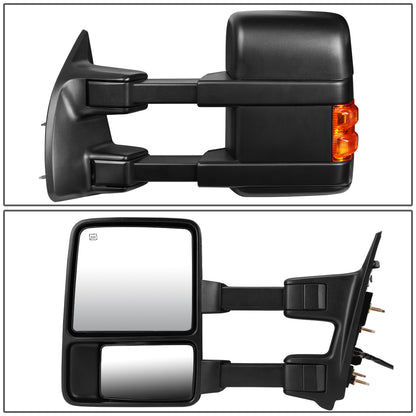 RETROVISORES EXTENDIBLES TOWING MIRROR - 08-16 FORD F-250, F-350, F-450, F-550 - SUPER DUTY - LEFT - POWERED W/ HEATED - LED AMBER SIGNAL - BLACK