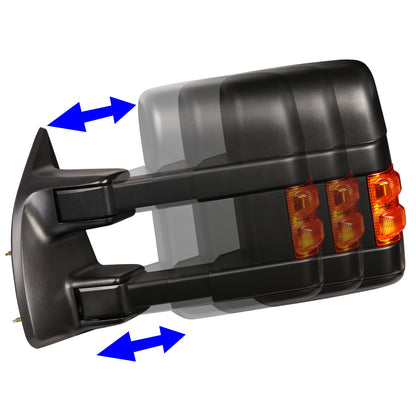 RETROVISORES EXTENDIBLES TOWING MIRROR - 08-16 FORD F-250, F-350, F-450, F-550 - SUPER DUTY - LEFT - POWERED W/ HEATED - LED AMBER SIGNAL - BLACK