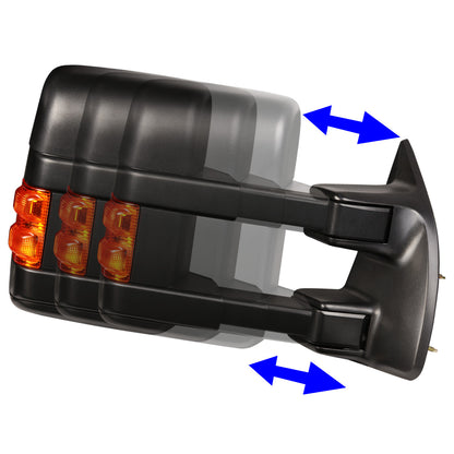 RETROVISORES EXTENDIBLES TOWING MIRROR - 08-16 FORD F-250, F-350, F-450, F-550 - SUPER DUTY - RIGHT - POWERED W/ HEATED - LED AMBER SIGNAL - BLACK