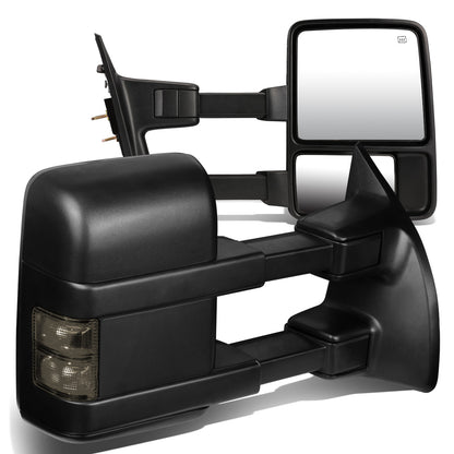RETROVISORES EXTENDIBLES TOWING MIRROR - 08-16 FORD F-250, F-350, F-450, F-550 - SUPER DUTY - PAIR - POWERED W/ HEATED - LED SMOKE SIGNAL - BLACK
