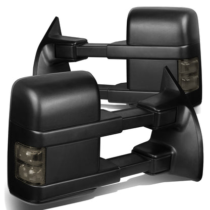 RETROVISORES EXTENDIBLES TOWING MIRROR - 08-16 FORD F-250, F-350, F-450, F-550 - SUPER DUTY - PAIR - POWERED W/ HEATED - LED SMOKE SIGNAL - BLACK