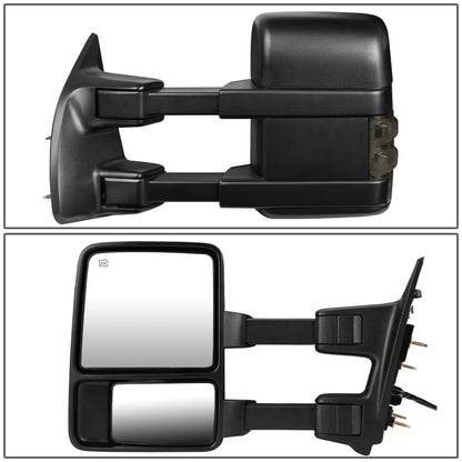 RETROVISORES EXTENDIBLES TOWING MIRROR - 08-16 FORD F-250, F-350, F-450, F-550 - SUPER DUTY - PAIR - POWERED W/ HEATED - LED SMOKE SIGNAL - BLACK