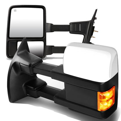 RETROVISORES EXTENDIBLES TOWING MIRROR - 08-16 FORD F-250, F-350, F-450, F-550 - SUPER DUTY - PAIR - POWERED W/ HEATED - AMBER SIGNAL - CHROME