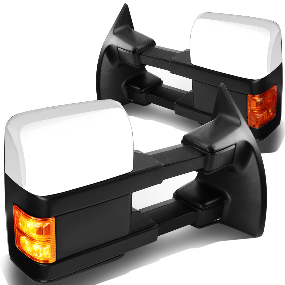 RETROVISORES EXTENDIBLES TOWING MIRROR - 08-16 FORD F-250, F-350, F-450, F-550 - SUPER DUTY - PAIR - POWERED W/ HEATED - AMBER SIGNAL - CHROME
