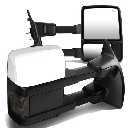 RETROVISORES EXTENDIBLES TOWING MIRROR - 08-16 FORD F-250, F-350, F-450, F-550 - SUPER DUTY - PAIR - POWERED W/ HEATED - SMOKE SIGNAL - CHROME