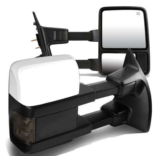 RETROVISORES EXTENDIBLES TOWING MIRROR - 08-16 FORD F-250, F-350, F-450, F-550 - SUPER DUTY - PAIR - POWERED W/ HEATED - SMOKE SIGNAL - CHROME