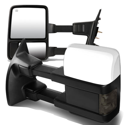RETROVISORES EXTENDIBLES TOWING MIRROR - 08-16 FORD F-250, F-350, F-450, F-550 - SUPER DUTY - PAIR - POWERED W/ HEATED - SMOKE SIGNAL - CHROME