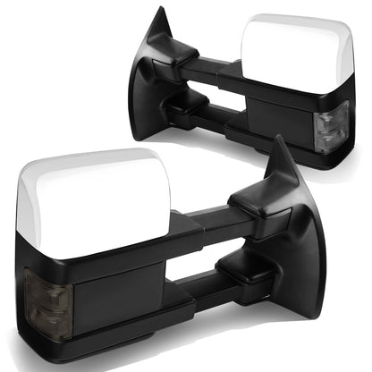 RETROVISORES EXTENDIBLES TOWING MIRROR - 08-16 FORD F-250, F-350, F-450, F-550 - SUPER DUTY - PAIR - POWERED W/ HEATED - SMOKE SIGNAL - CHROME