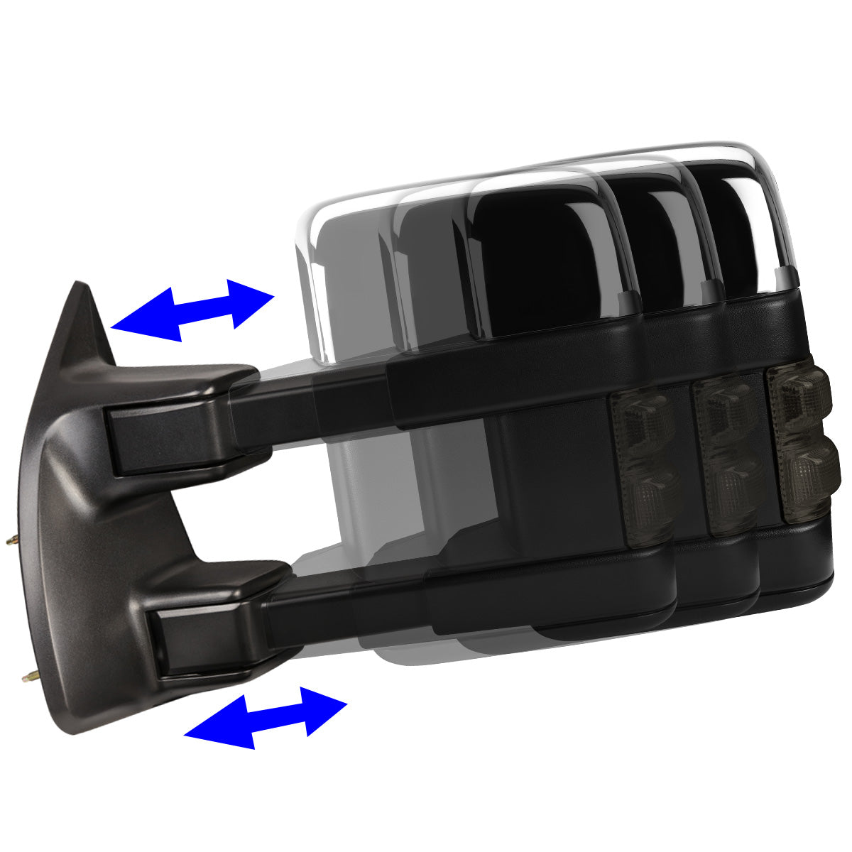 RETROVISORES EXTENDIBLES TOWING MIRROR - 08-16 FORD F-250, F-350, F-450, F-550 - SUPER DUTY - PAIR - POWERED W/ HEATED - SMOKE SIGNAL - CHROME