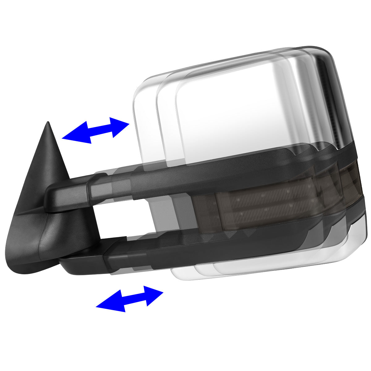 RETROVISORES EXTENDIBLES TOWING MIRROR - 07-13 CHEVY SILVERADO 1500, 1500HD, 2500, 2500HD, GMC SIERRA 1500, 1500HD, 2500, 2500HD, CHEVY SUBURBAN 1500, 2500, GM YUKON, YUKON XL 1500, XL 2500, CHEVY AVALANCHE, CHEVY TAHOE, CADILLAC ESCALADE / 07-14 CHEVY