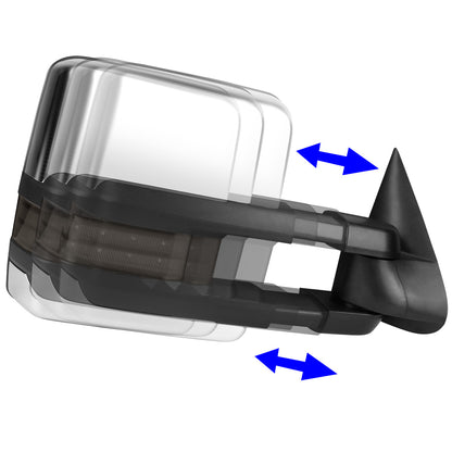 RETROVISORES EXTENDIBLES TOWING MIRROR - 07-13 CHEVY SILVERADO 1500, 1500HD, 2500, 2500HD, GMC SIERRA 1500, 1500HD, 2500, 2500HD, CHEVY SUBURBAN 1500, 2500, GM YUKON, YUKON XL 1500, XL 2500, CHEVY AVALANCHE, CHEVY TAHOE, CADILLAC ESCALADE / 07-14 CHEVY