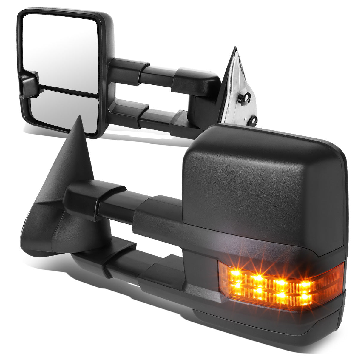 RETROVISORES EXTENDIBLES TOWING MIRROR - 99-06 CHEVY SILVERADO, GMC SIERRA / 00-06 CHEVY SUBURBAN, CHEVY TAHOE, GMC YUKON / 02-06 CHEVY AVALANCHE, CADILLAC ESCALADE - PAIR - MANUAL - BLACK - LED AMBER SIGNAL