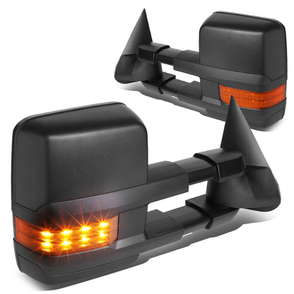 RETROVISORES EXTENDIBLES TOWING MIRROR - 99-06 CHEVY SILVERADO, GMC SIERRA / 00-06 CHEVY SUBURBAN, CHEVY TAHOE, GMC YUKON / 02-06 CHEVY AVALANCHE, CADILLAC ESCALADE - PAIR - MANUAL - BLACK - LED AMBER SIGNAL