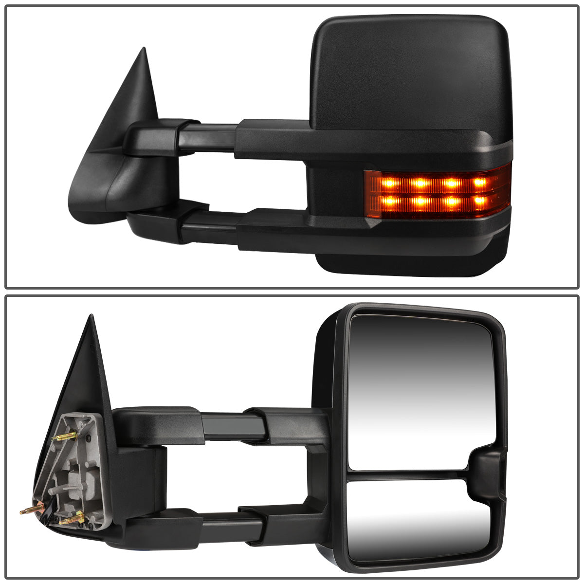 RETROVISORES EXTENDIBLES TOWING MIRROR - 99-06 CHEVY SILVERADO, GMC SIERRA / 00-06 CHEVY SUBURBAN, CHEVY TAHOE, GMC YUKON / 02-06 CHEVY AVALANCHE, CADILLAC ESCALADE - PAIR - MANUAL - BLACK - LED AMBER SIGNAL