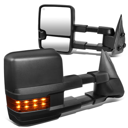RETROVISORES EXTENDIBLES TOWING MIRROR - 99-06 CHEVY SILVERADO, GMC SIERRA / 00-06 CHEVY SUBURBAN, CHEVY TAHOE, GMC YUKON / 02-06 CHEVY AVALANCHE, CADILLAC ESCALADE - PAIR - POWERED W/ HEATED - BLACK - LED AMBER SIGNAL