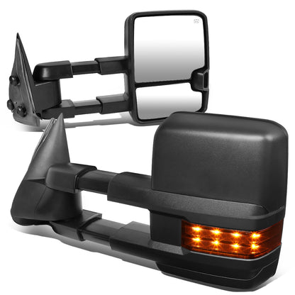RETROVISORES EXTENDIBLES TOWING MIRROR - 99-06 CHEVY SILVERADO, GMC SIERRA / 00-06 CHEVY SUBURBAN, CHEVY TAHOE, GMC YUKON / 02-06 CHEVY AVALANCHE, CADILLAC ESCALADE - PAIR - POWERED W/ HEATED - BLACK - LED AMBER SIGNAL