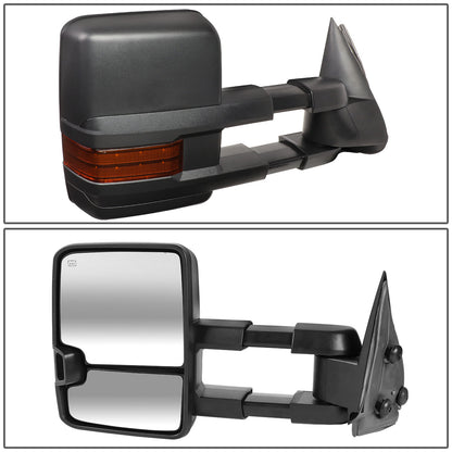 RETROVISORES EXTENDIBLES TOWING MIRROR - 99-06 CHEVY SILVERADO, GMC SIERRA / 00-06 CHEVY SUBURBAN, CHEVY TAHOE, GMC YUKON / 02-06 CHEVY AVALANCHE, CADILLAC ESCALADE - PAIR - POWERED W/ HEATED - BLACK - LED AMBER SIGNAL