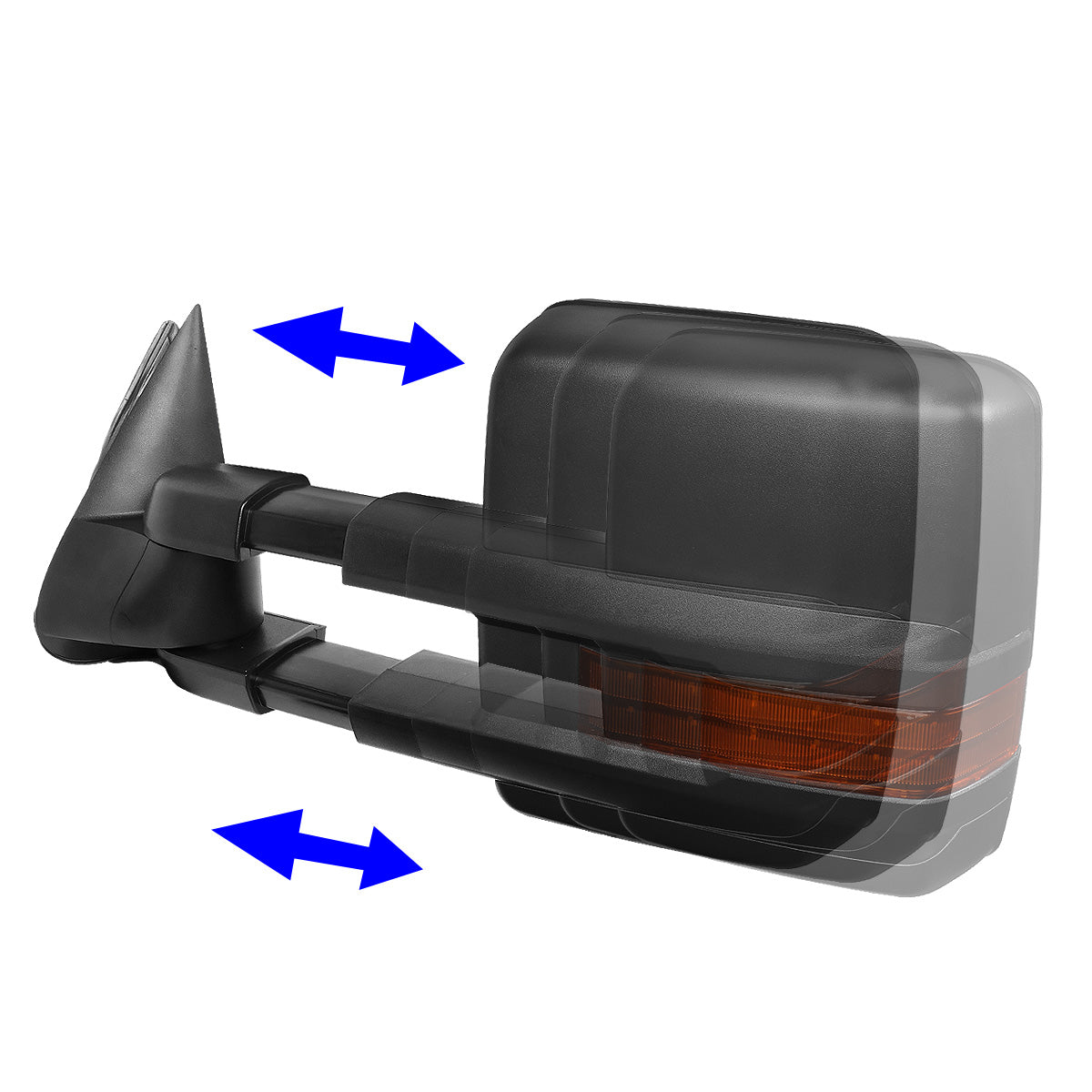 RETROVISORES EXTENDIBLES TOWING MIRROR - 99-06 CHEVY SILVERADO, GMC SIERRA / 00-06 CHEVY SUBURBAN, CHEVY TAHOE, GMC YUKON / 02-06 CHEVY AVALANCHE, CADILLAC ESCALADE - PAIR - POWERED W/ HEATED - BLACK - LED AMBER SIGNAL