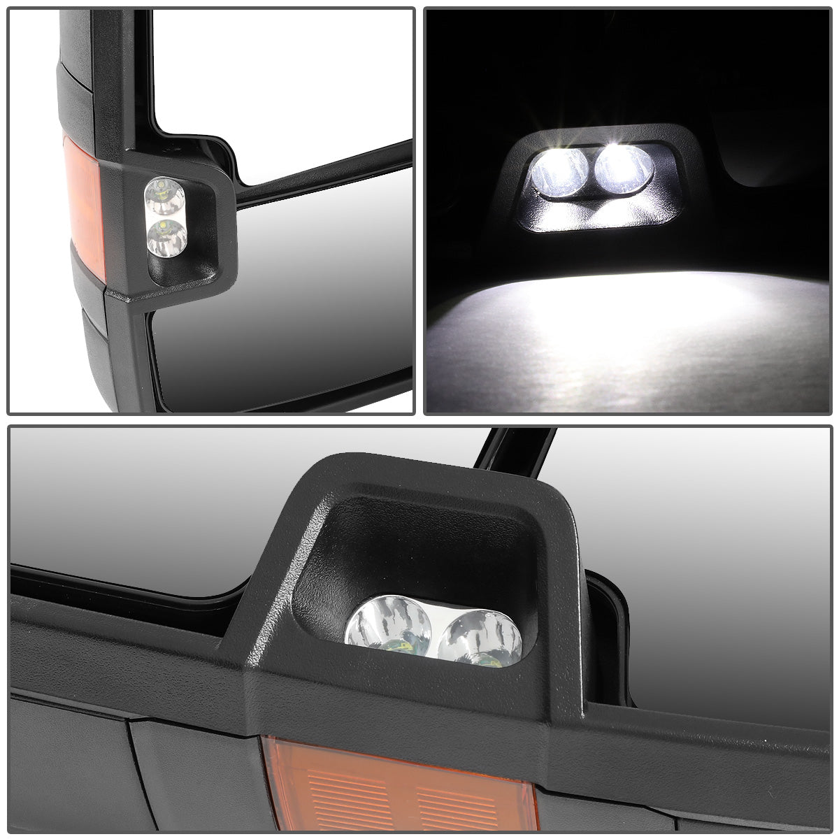 RETROVISORES EXTENDIBLES TOWING MIRROR - 99-06 CHEVY SILVERADO, GMC SIERRA / 00-06 CHEVY SUBURBAN, CHEVY TAHOE, GMC YUKON / 02-06 CHEVY AVALANCHE, CADILLAC ESCALADE - PAIR - POWERED W/ HEATED - BLACK - LED AMBER SIGNAL