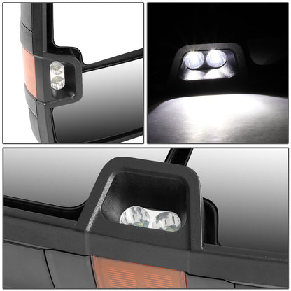 RETROVISORES EXTENDIBLES TOWING MIRROR - 99-06 CHEVY SILVERADO, GMC SIERRA / 00-06 CHEVY SUBURBAN, CHEVY TAHOE, GMC YUKON / 02-06 CHEVY AVALANCHE, CADILLAC ESCALADE - PAIR - POWERED W/ HEATED - BLACK - LED AMBER SIGNAL