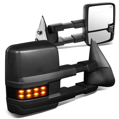 RETROVISORES EXTENDIBLES TOWING MIRROR - 99-06 CHEVY SILVERADO, GMC SIERRA / 00-06 CHEVY SUBURBAN, CHEVY TAHOE, GMC YUKON / 02-06 CHEVY AVALANCHE, CADILLAC ESCALADE - PAIR - POWERED W/ HEATED - LED SMOKE SIGNAL - BLACK