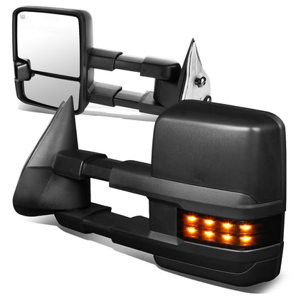 RETROVISORES EXTENDIBLES TOWING MIRROR - 99-06 CHEVY SILVERADO, GMC SIERRA / 00-06 CHEVY SUBURBAN, CHEVY TAHOE, GMC YUKON / 02-06 CHEVY AVALANCHE, CADILLAC ESCALADE - PAIR - POWERED W/ HEATED - LED SMOKE SIGNAL - BLACK